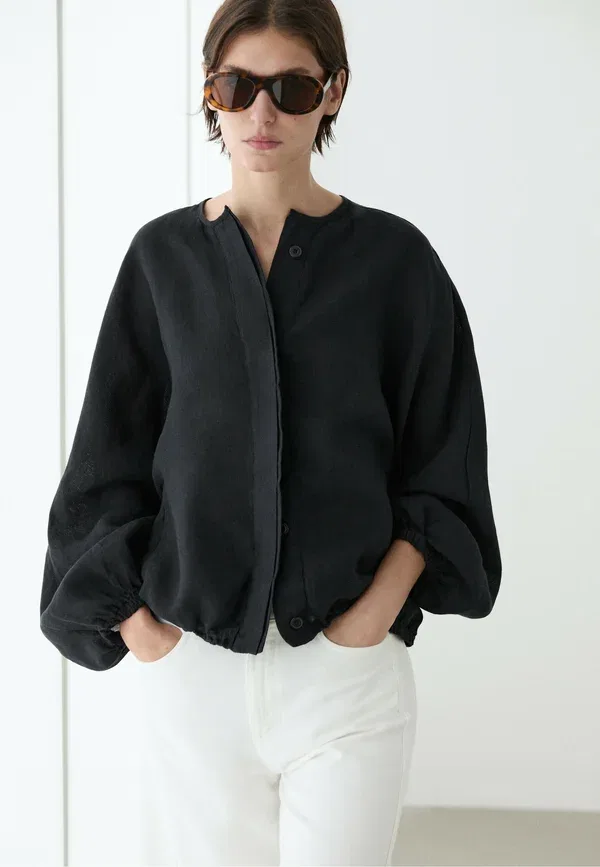 Блуза из льна Plain Massimo Dutti, dark blue, темно-синий — фото 3