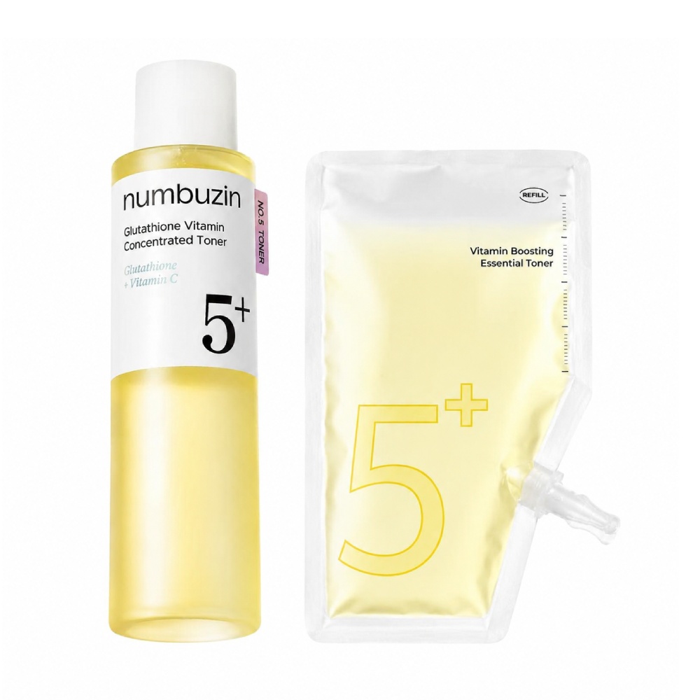 Набор тоника Numbuzin No. 5 Glutathione Vitamine Concentrated со сменным блоком, 200 мл + сменный блок 200 мл