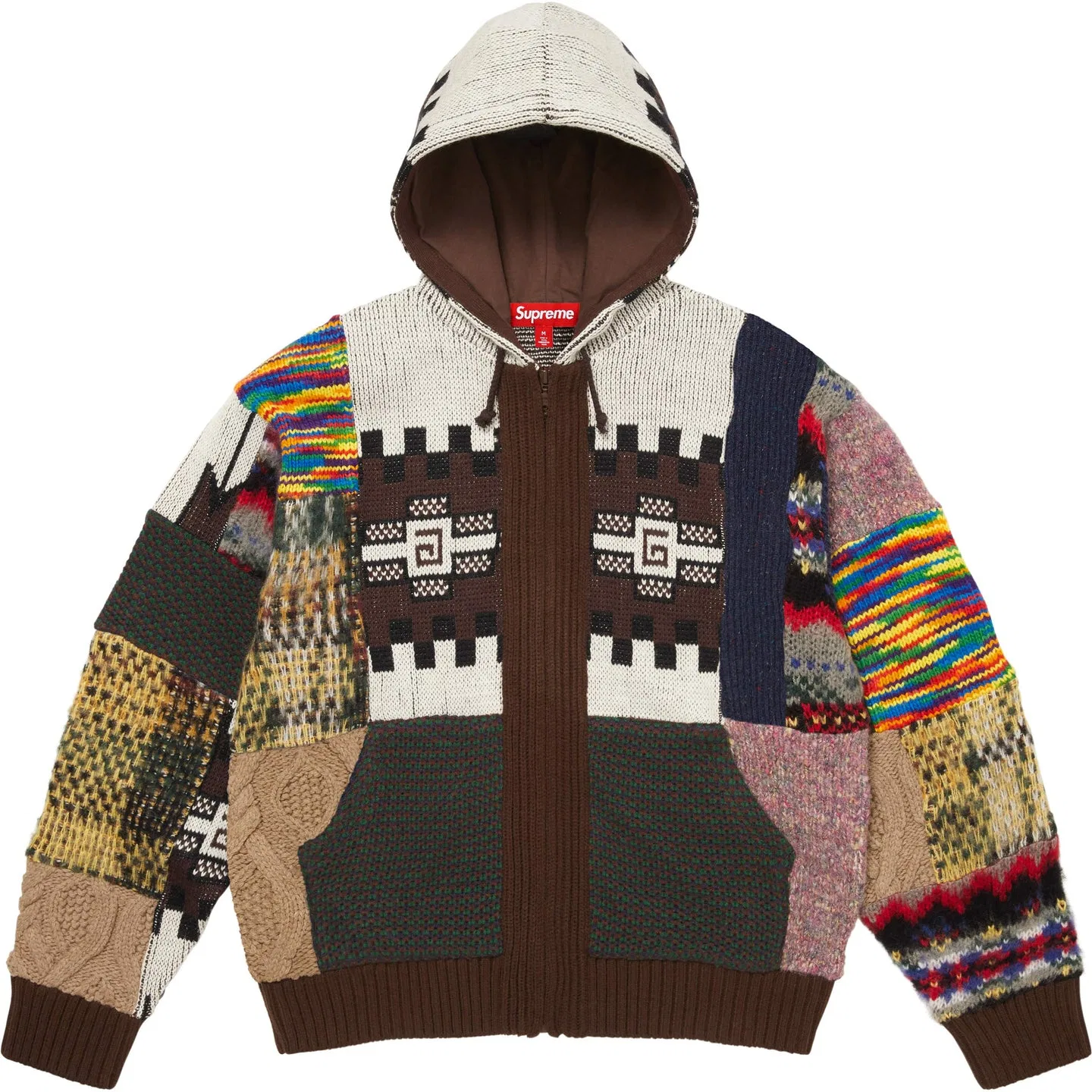 Детский свитшот с капюшоном и застежкой-молнией Patchwork Zip Up Hooded Sweater Unisex Supreme