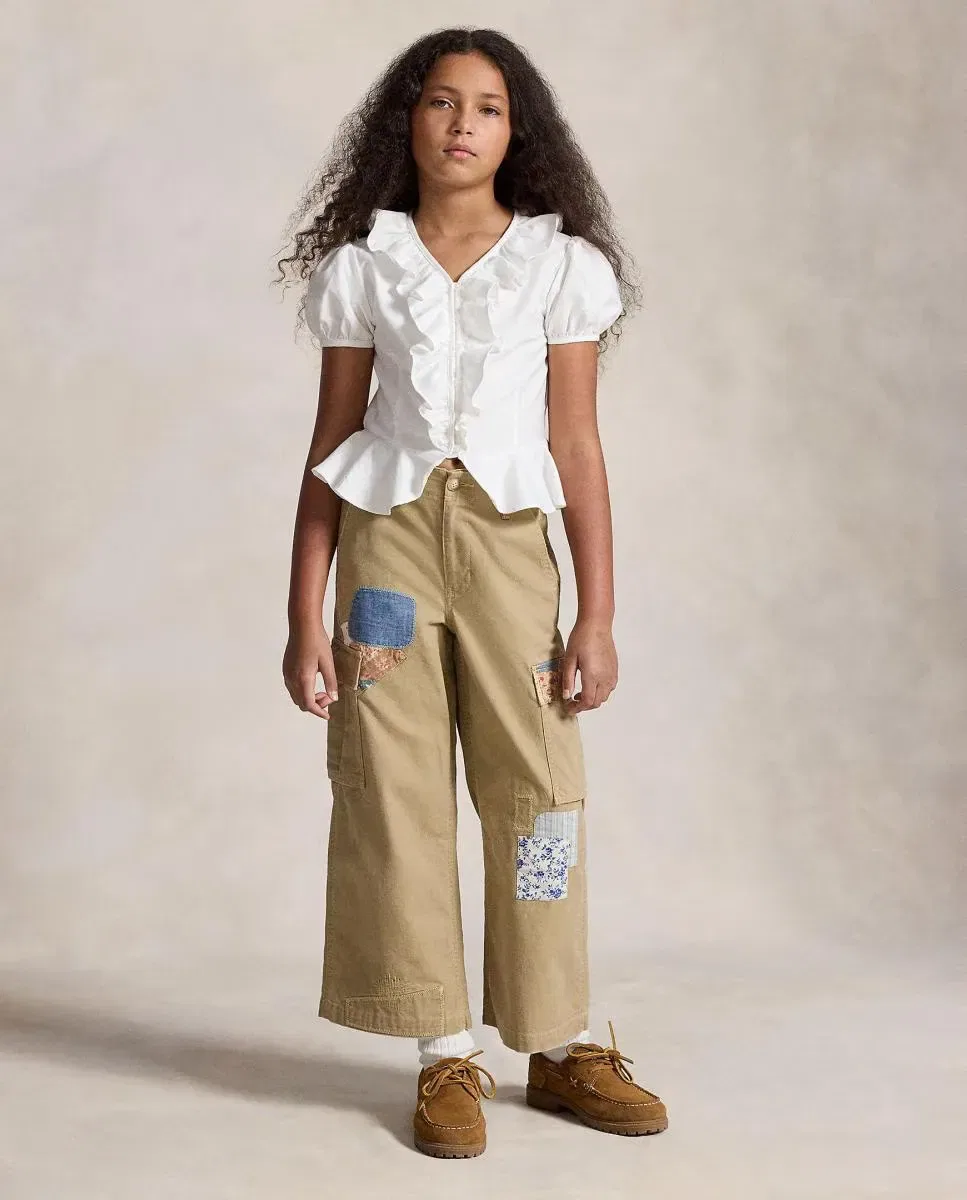 Детская блуза для девочек хлопковая с воланами Polo Ralph Lauren, Blanco