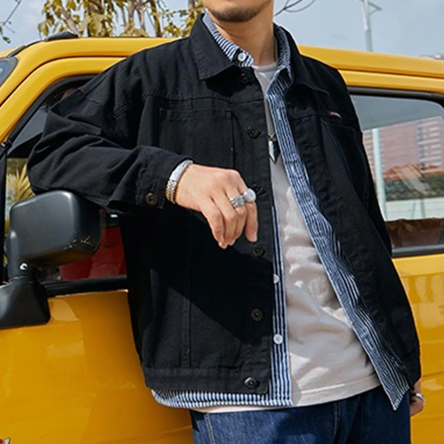 Мужская джинсовая куртка в стиле worn trucker, Black — фото 2