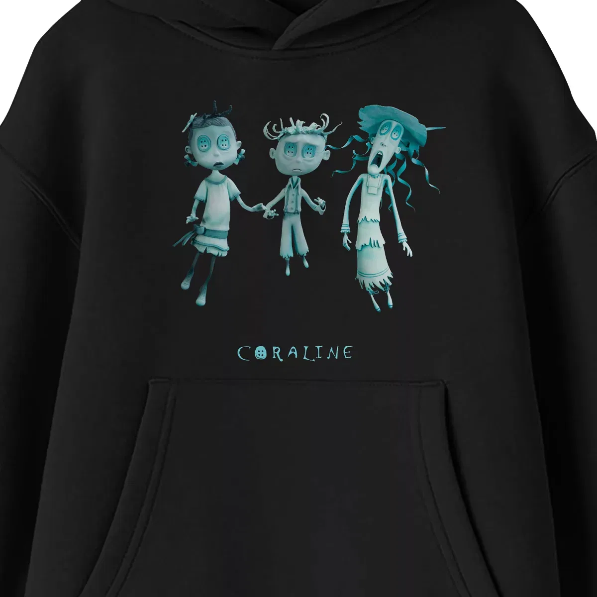 Детское худи с принтом Three Ghost with Button Eyes Coraline, Black — фото 2