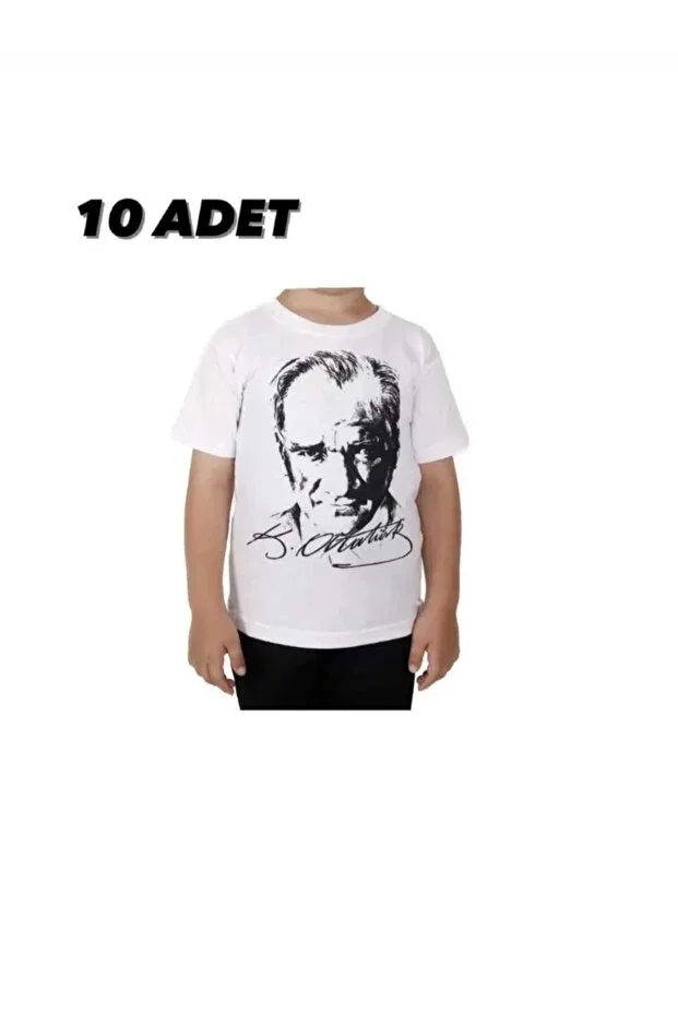 Детская футболка с принтом Unisex autographed ataturk printed 10 pieces short sleeve t-shirts 23 april 29 october 10 november Generic Brands, White-Black