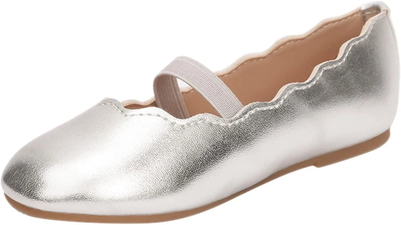 Детские кожаные туфли для девочек с эластичным ремешком, Silver