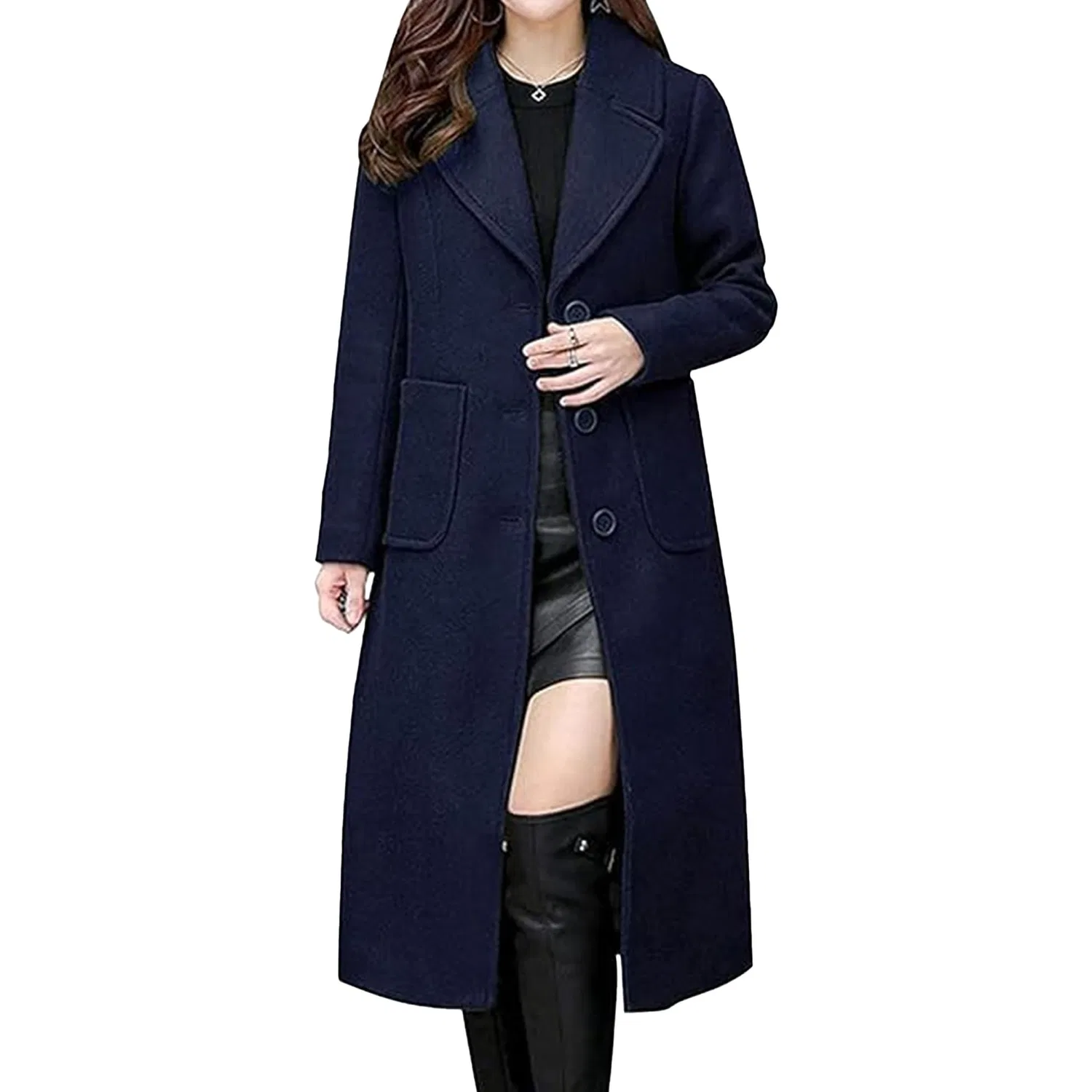 Женское зимнее пальто с лацканами Classic Office Coat, Blu scuro