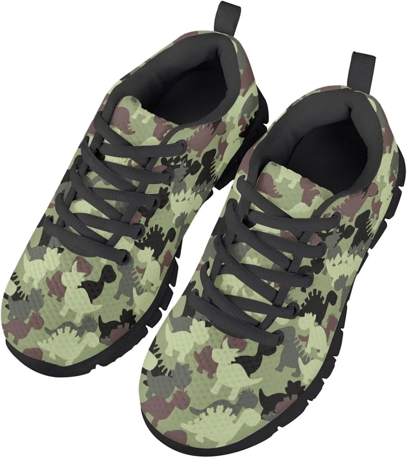 Детские кроссовки для мальчиков с принтом PinUp Angel, Green Dinosaurs Camouflage — фото 2