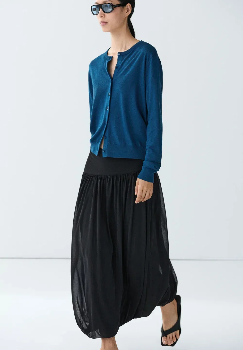 Кардиган с круглым вырезом, тонкой вязки Massimo Dutti, Dark Blue — фото 3