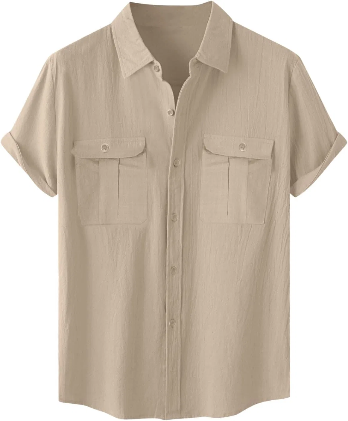Мужская рубашка с коротким рукавом хлопковая гавайская Beige-1