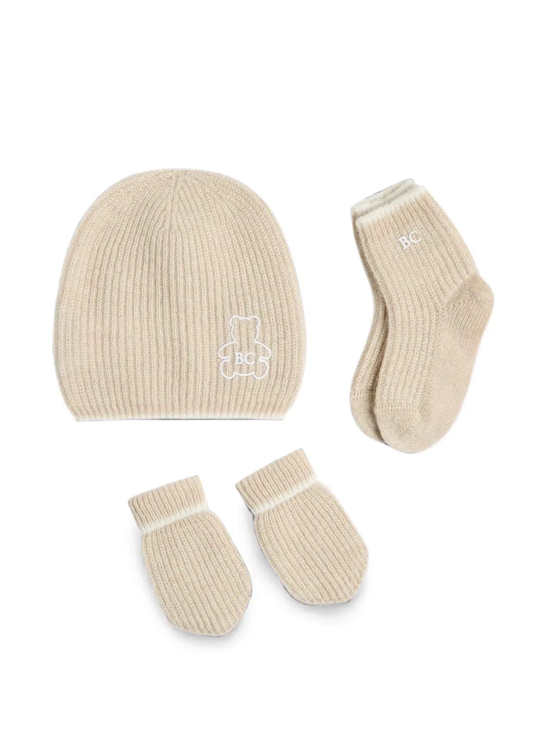 Кашемировая шапка бини Bernie (набор из трех) Brunello Cucinelli Kids, нейтральные цвета