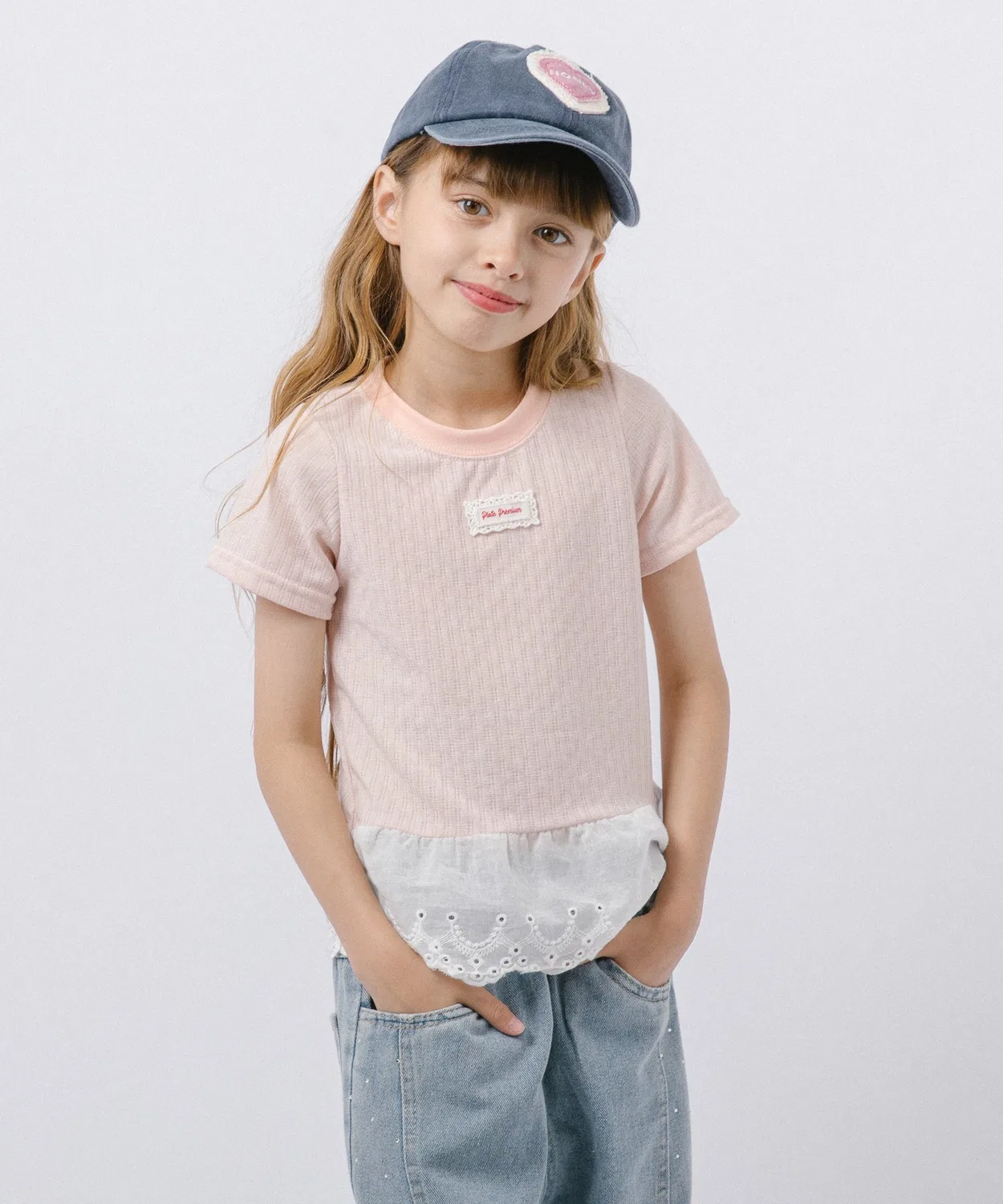 Детская футболка с кружевной отделкой и воланами Cutwork Lace Frill Docking URBAN CHERRY, Розовый