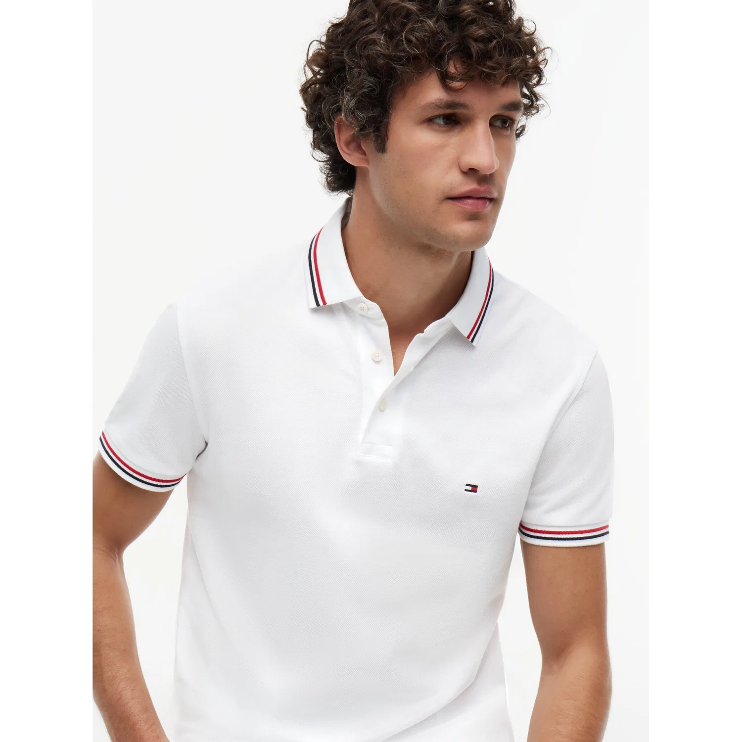 Мужское приталенное поло с контрастными деталями Tommy Hilfiger, White — фото 3