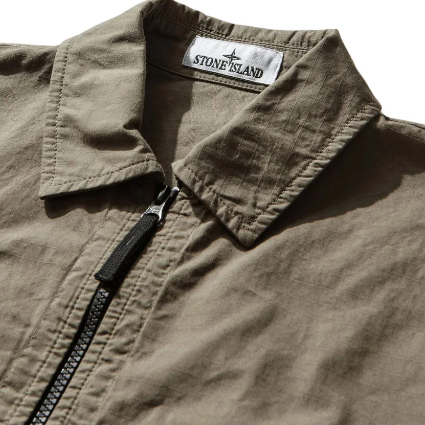 Мужская рубашка-оверширт на молнии Comfort-Fit Zipper-Up Overshirt STONE ISLAND, Army Green — фото 4