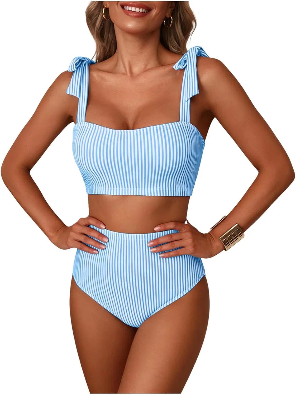Женский бикини танкини с завязками на плечах, Sky Blue