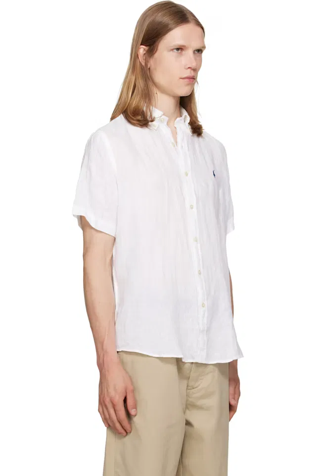 Белая классическая льняная рубашка Polo Ralph Lauren — фото 2
