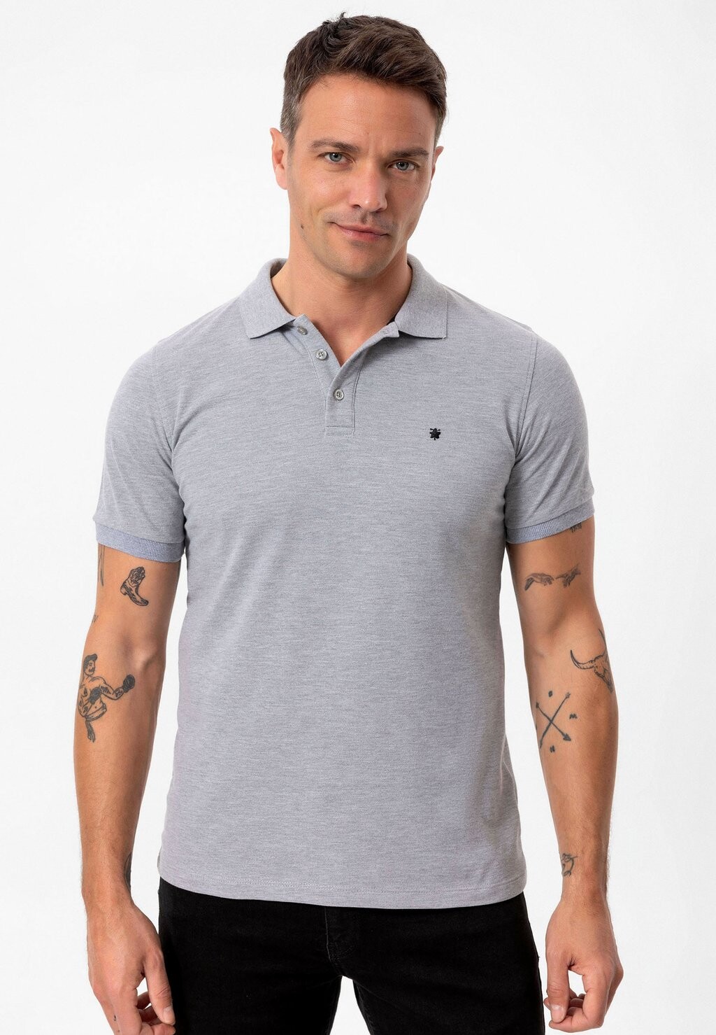 

Polo Sino Regular Fit Short Sleeve anou anou, нежно-сине-хаки-серый меланж
