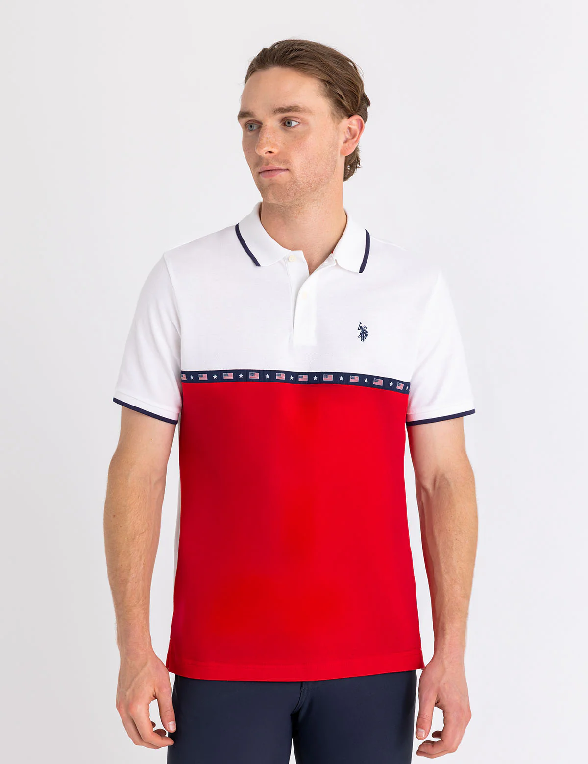

Футболка-поло U.S. Polo Assn Flag Tape Color Block Pique, белый/красный