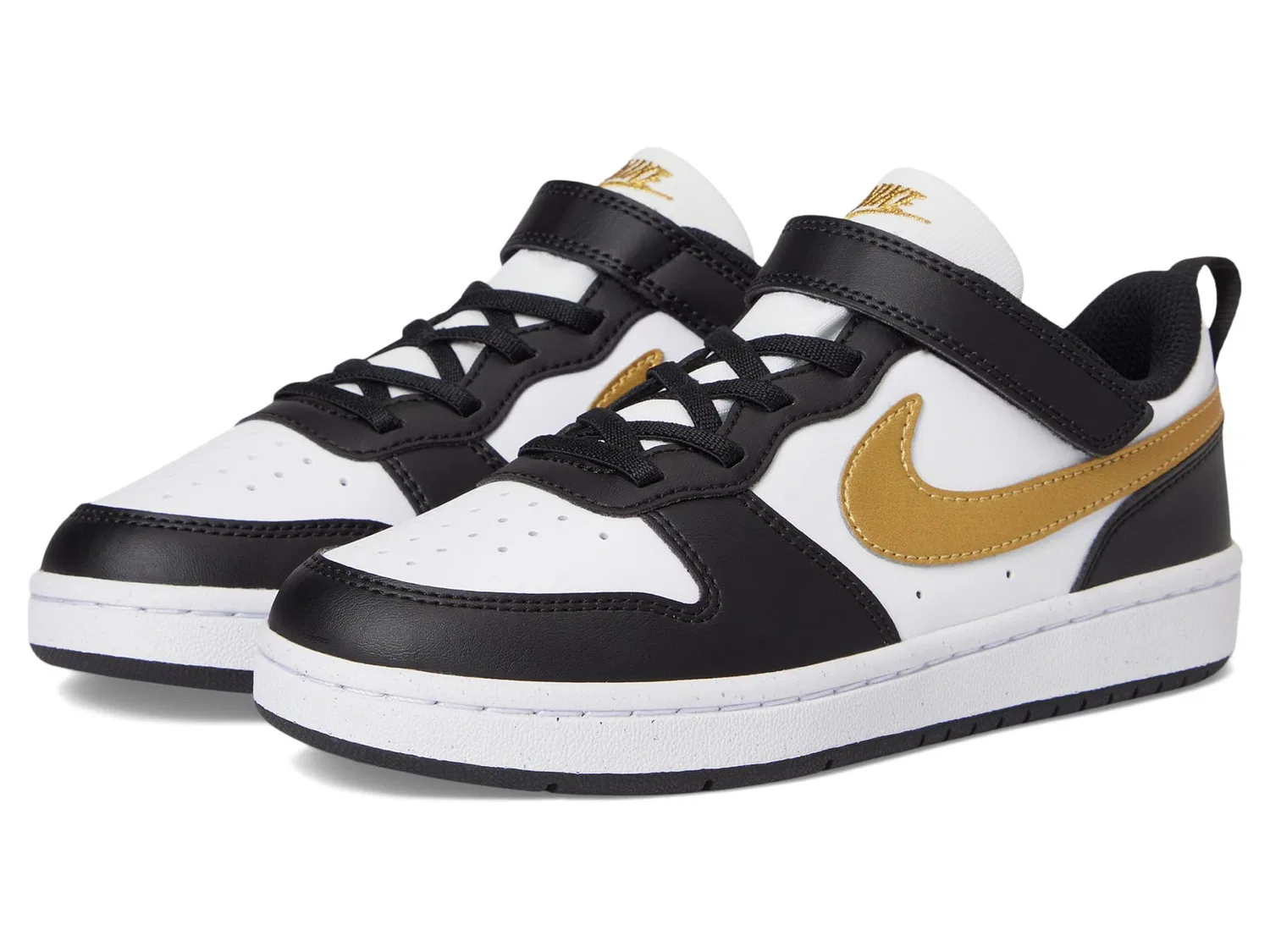 Детские кроссовки для мальчиков с эластичными шнурками NIKE Court Borough Low Recraft, Black Metallic Gold Black White