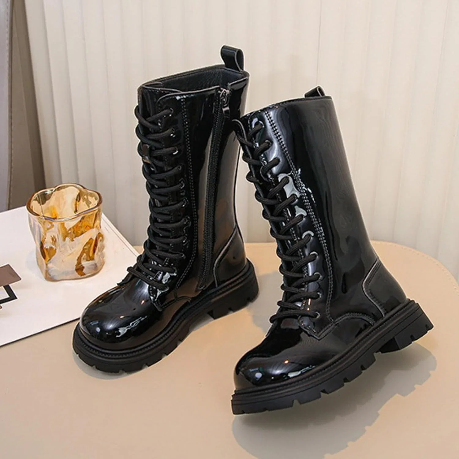 Детские ботинки для девочек с принтом, модель Girls Combat Boots, Black — фото 2