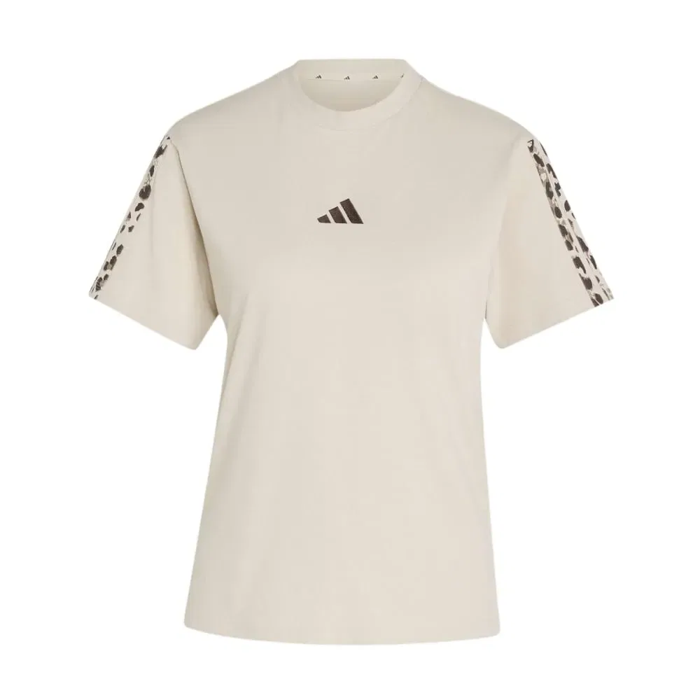 Женская футболка с принтом Animal Print 3 Stripes Adidas, Beige — фото 3