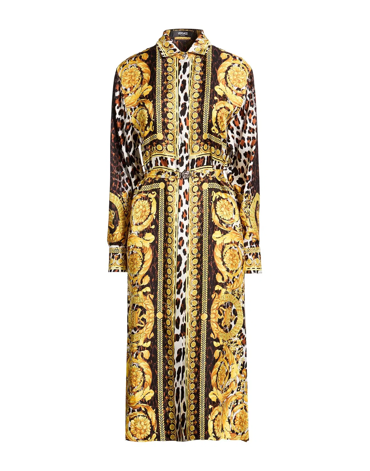 Женское платье-рубашка с принтом леопард Versace, бежевый