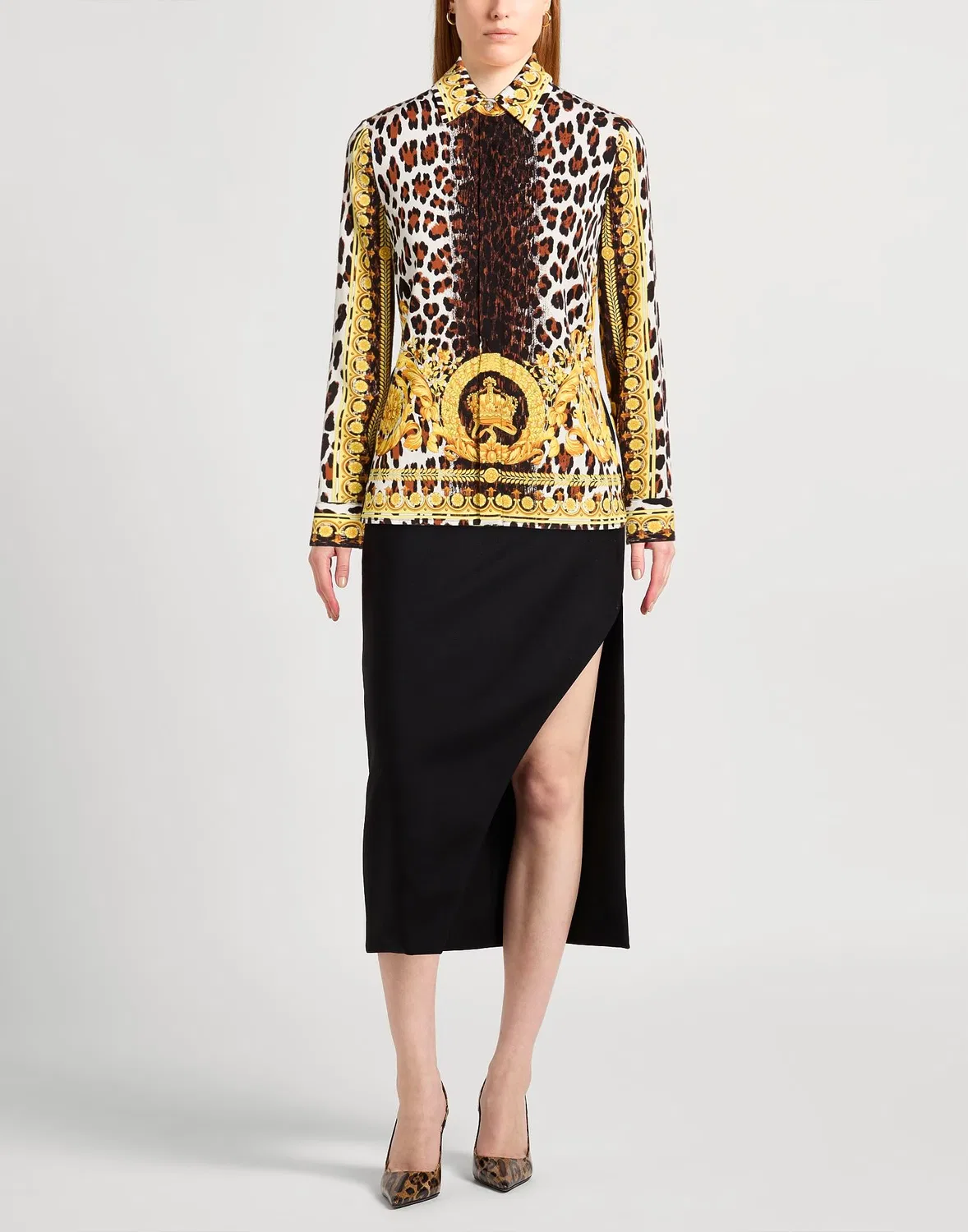Женская рубашка с леопардовым принтом Versace, коричневый — фото 2