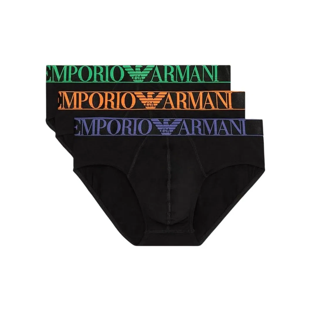 Мужские трусы-боксеры, комплект из 3 штук, EMPORIO ARMANI, Black Green/Black Yellow/Black Purple