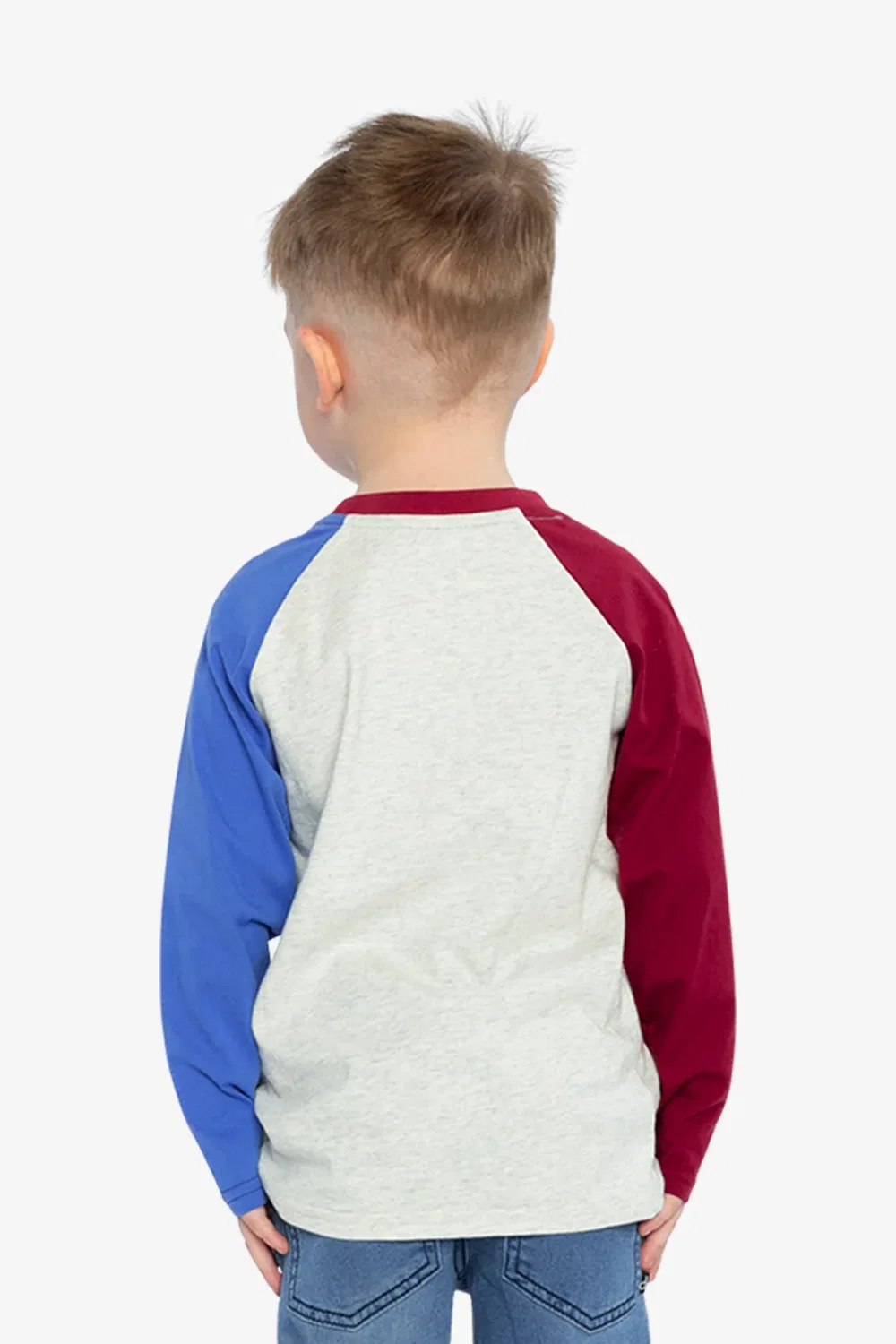 Детская футболка для мальчиков с принтом монстр-трака Raglan T-Shirt Deux par Deux, Heather Grey Red And Blue — фото 4