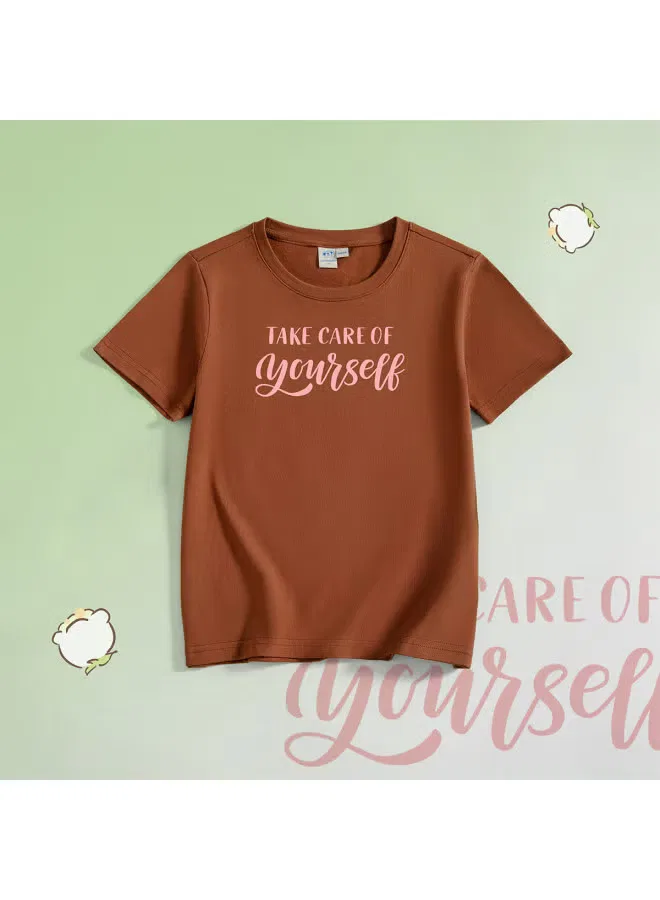 Футболка с принтом букв для девочек с коротким рукавом Jeanswest, бежевый — фото 2
