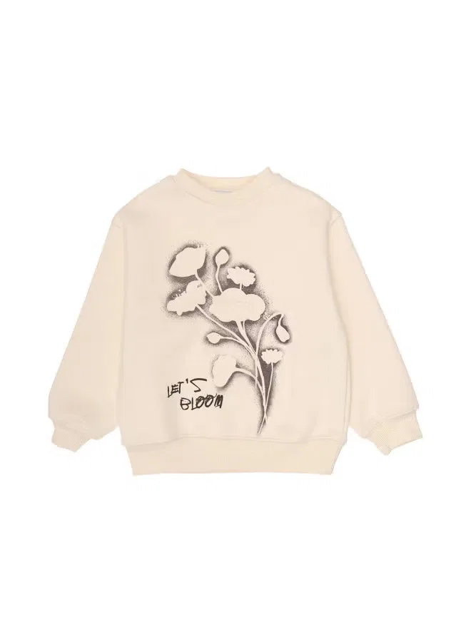 Худи с длинным рукавом с цветочным принтом Zara, бежевый — фото 2