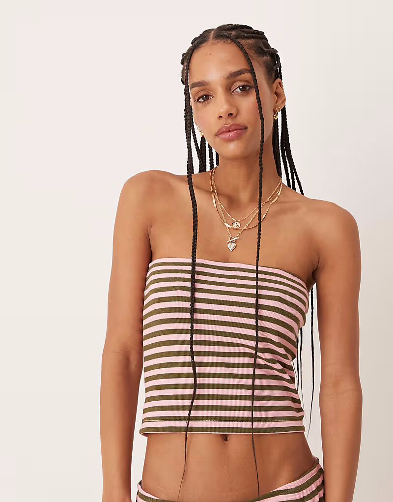 

Комплект бандо в полоску зеленого и розового цветов Asos Design