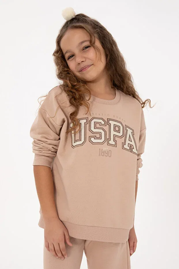 Детский спортивный костюм для девочек приталенный U.S. Polo Assn., Camel — фото 3