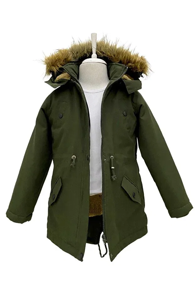 Детское пальто для девочек с капюшоном Basics Jannock, Haki Green