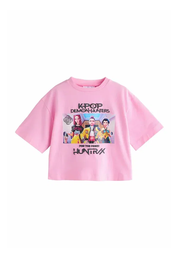 Футболка с принтом, оверсайз, Regular fit - kpop demon hunters oversized boxy t-shirt - long sleeved top, Next, pink, розовый — фото 4