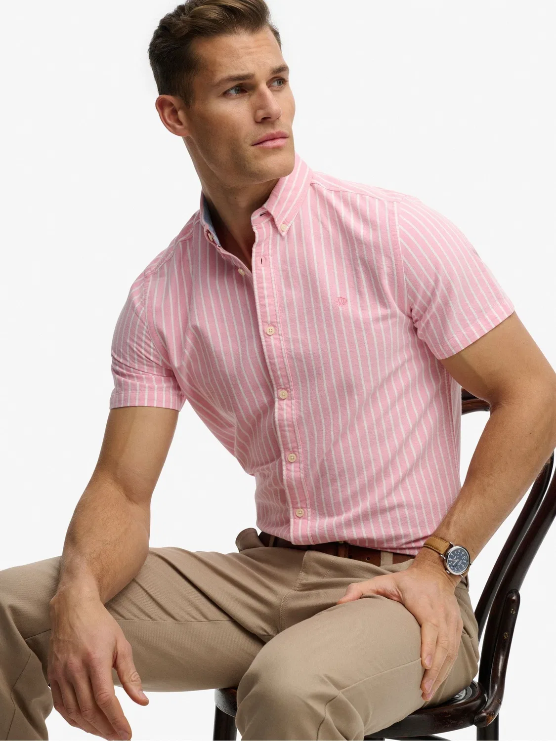 Рубашка повседневная Oxford Short Sleeve Superdry, Pink Stripe