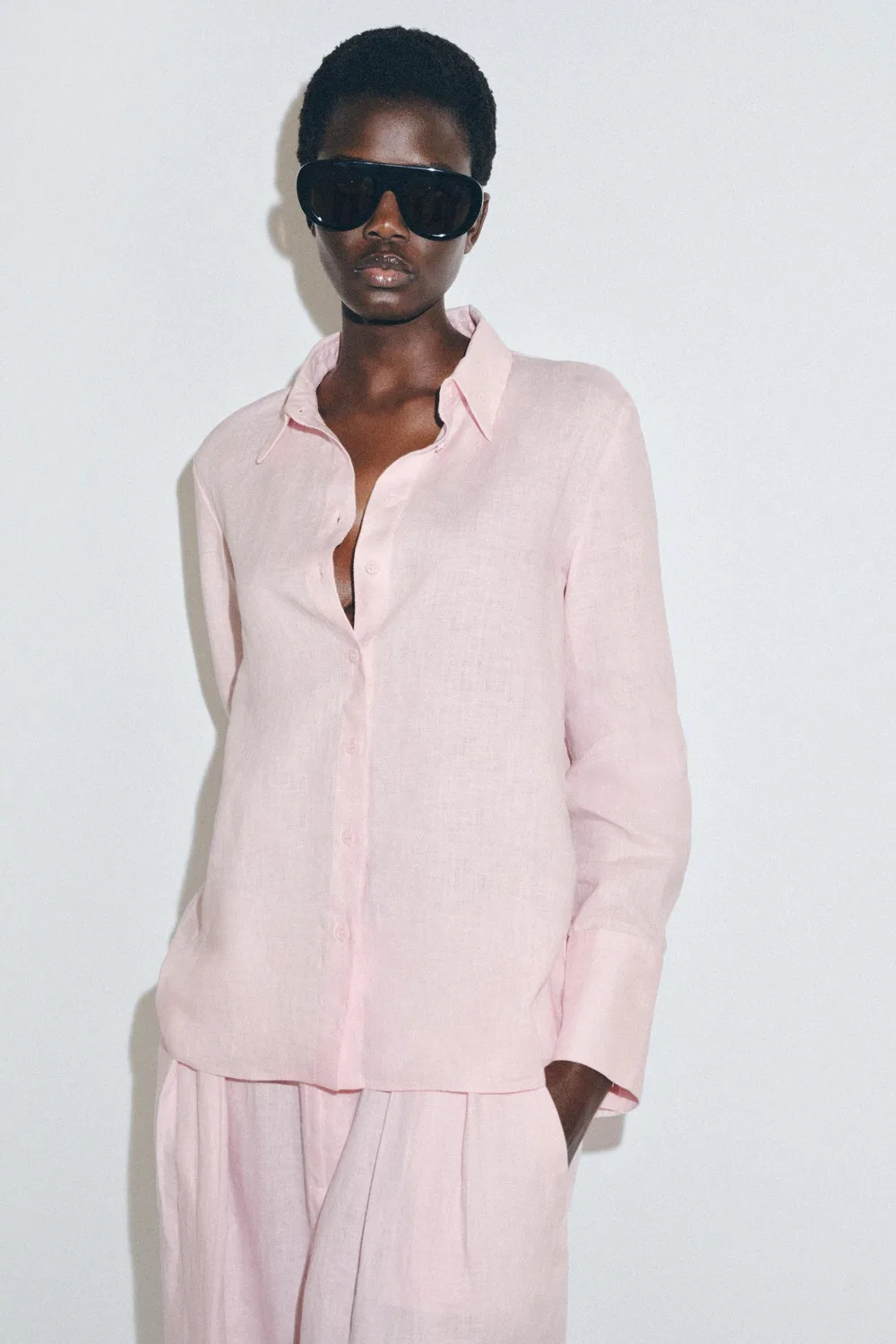 Рубашка из 100% льна из коллекции ZW. ZARA, Pink — фото 2