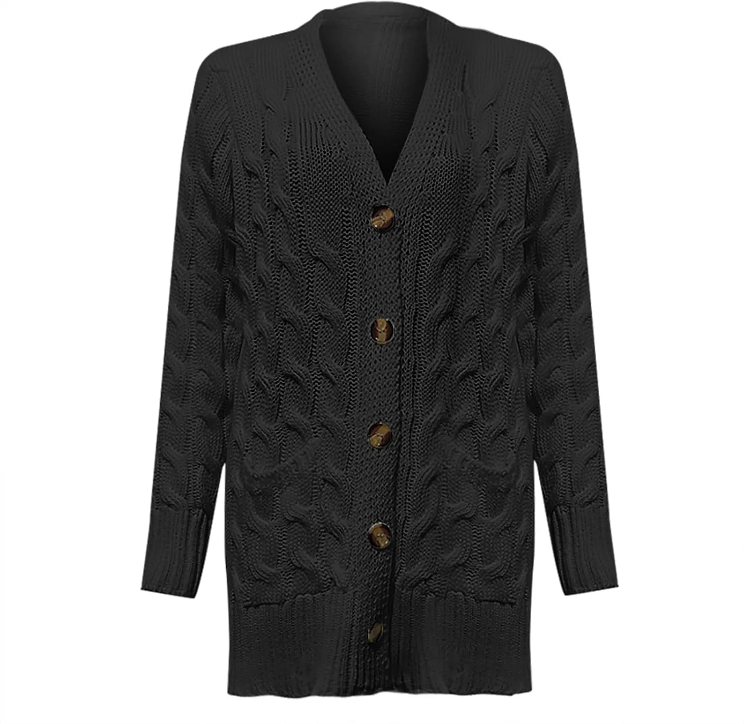 Женский кардиган без застежки с длинным рукавом, модель Open Front, цвет Black — фото 3