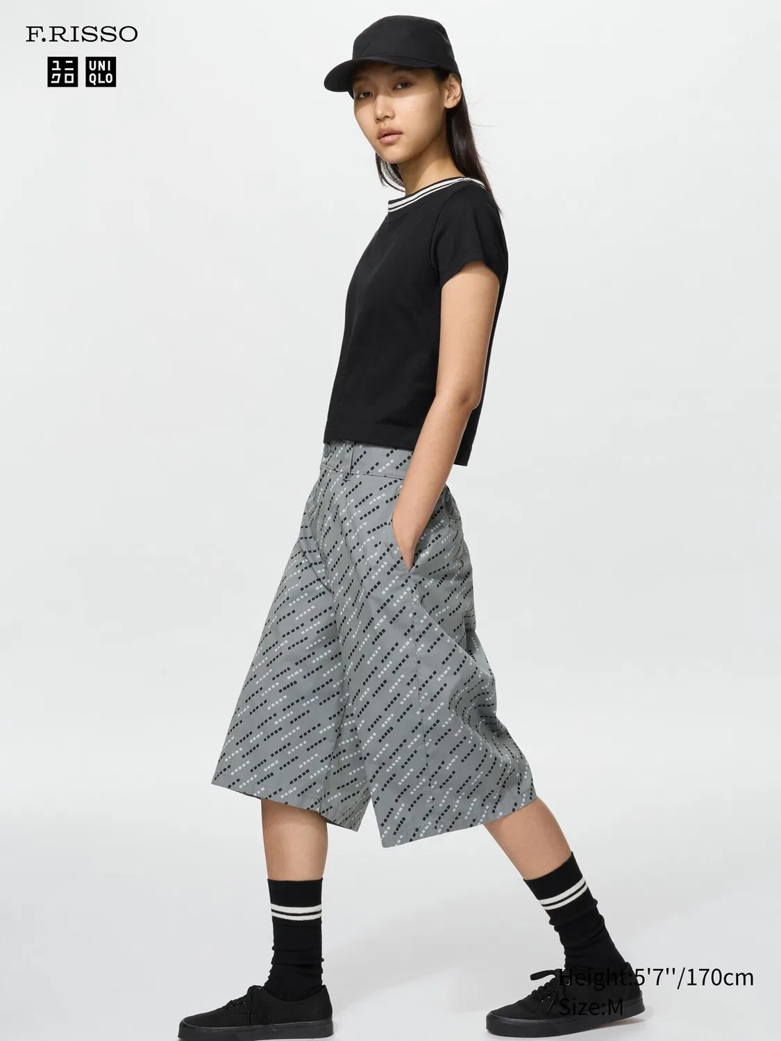 Шорты Uniqlo, широкие, с принтом, серый — фото 3