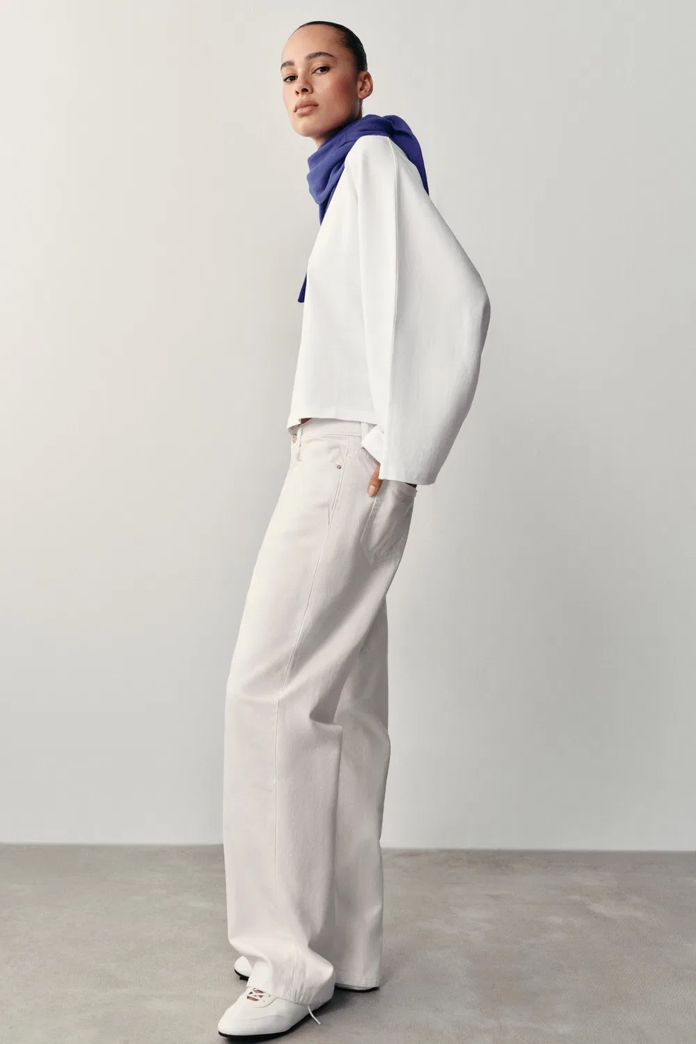 Хлопковая футболка с широкими рукавами ZARA, White — фото 3