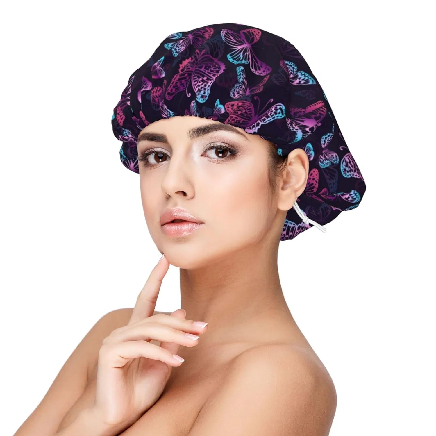 Шапочка для душа Satin Bonnet, Double Layer, Kuilepa, 1 шт, 33 см, Purple Butterfly