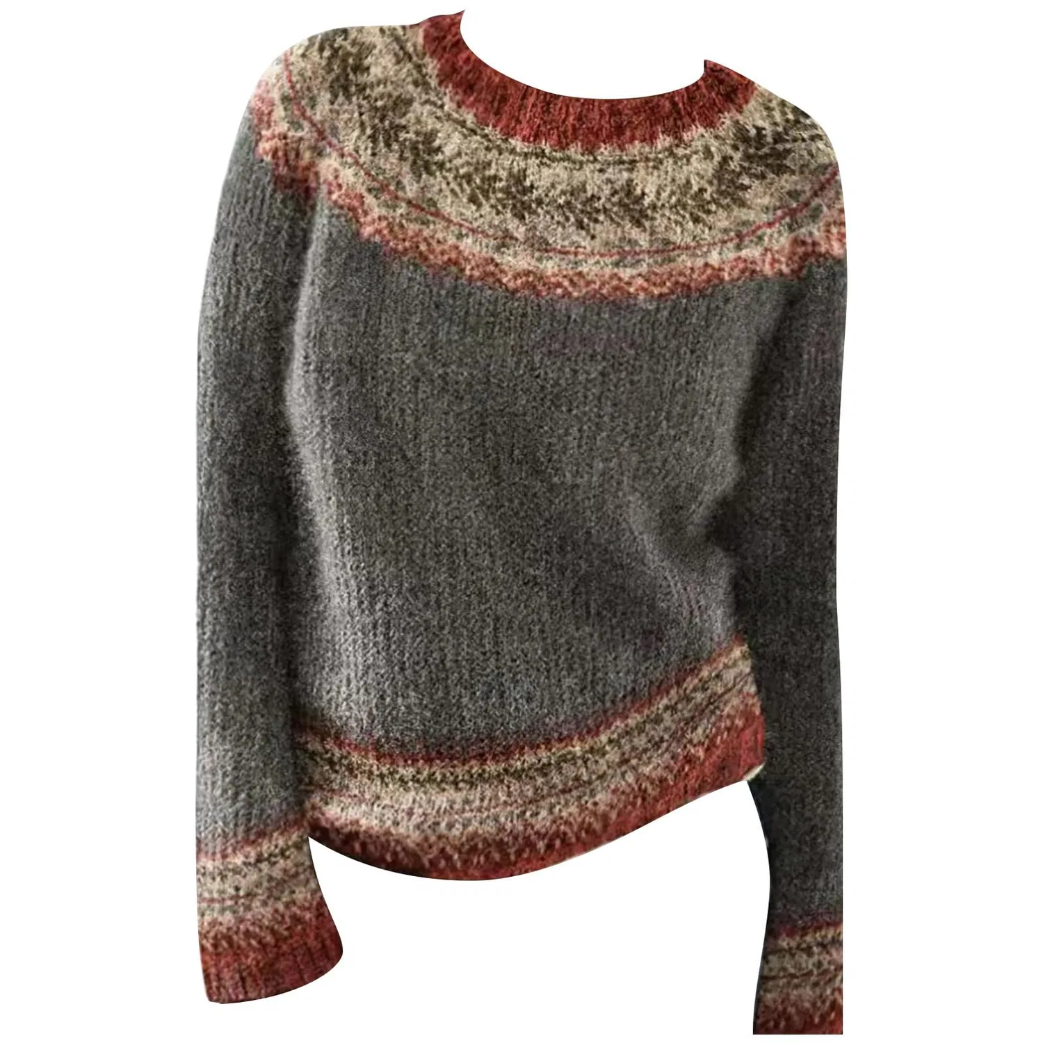 Женский свитер с принтом Fair Isle HUIFUAO, A03 Grey — фото 4