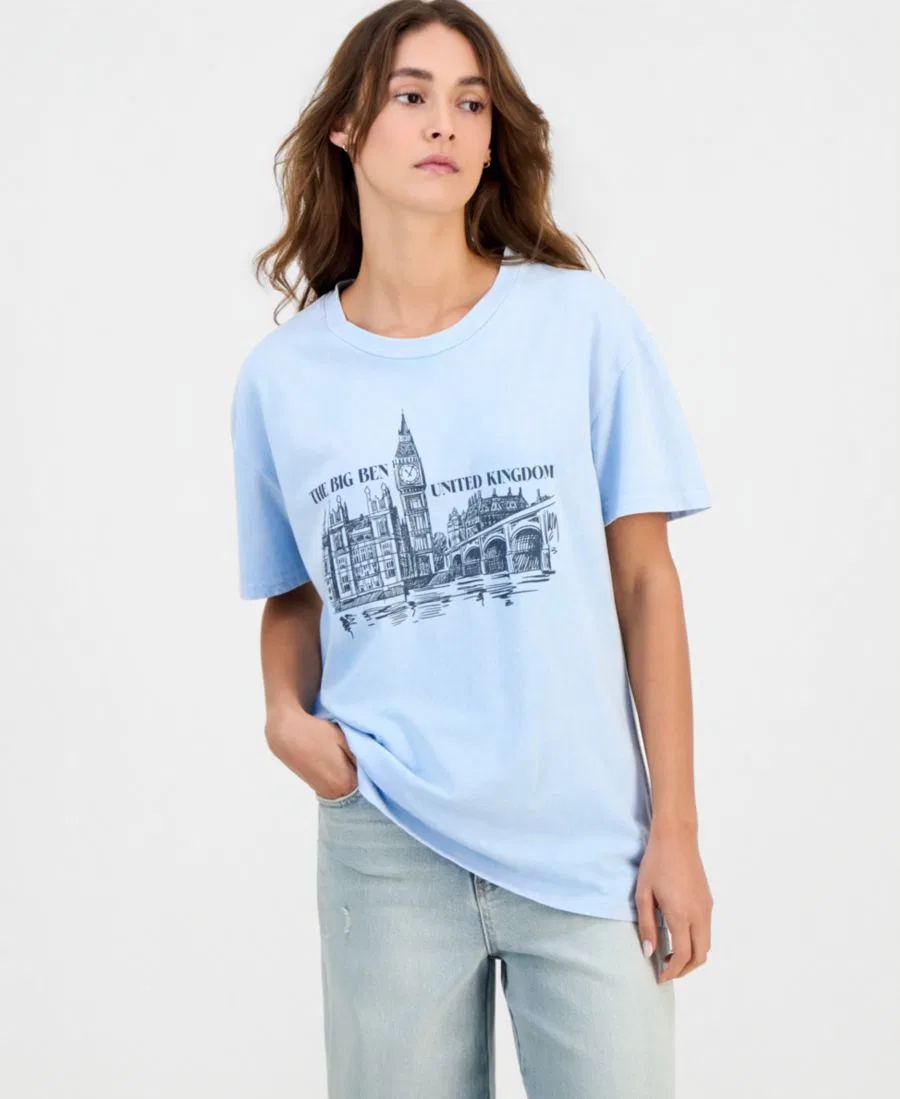 Футболка с длинным рукавом с принтом London Big Ben Rebellious One, Baby Blue