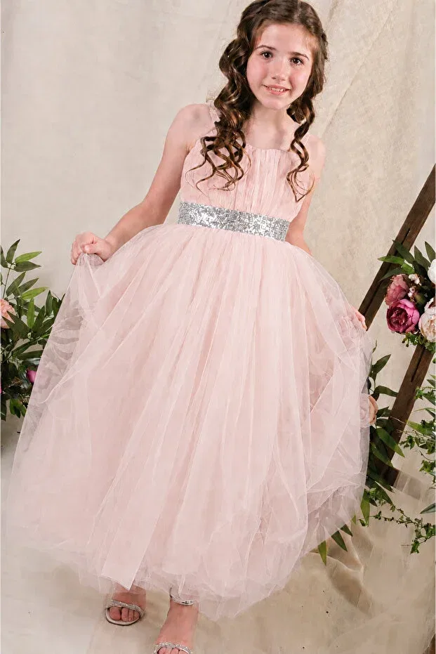 Детское платье для девочек с принтом Back gipeli tutu skirt girls' satin party evening dress pudra Miss Rona Kids, Pink