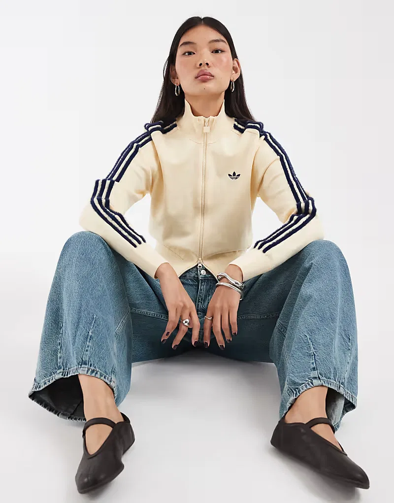 Вязаная спортивная куртка Adidas Originals Firebird в бело-синем цвете