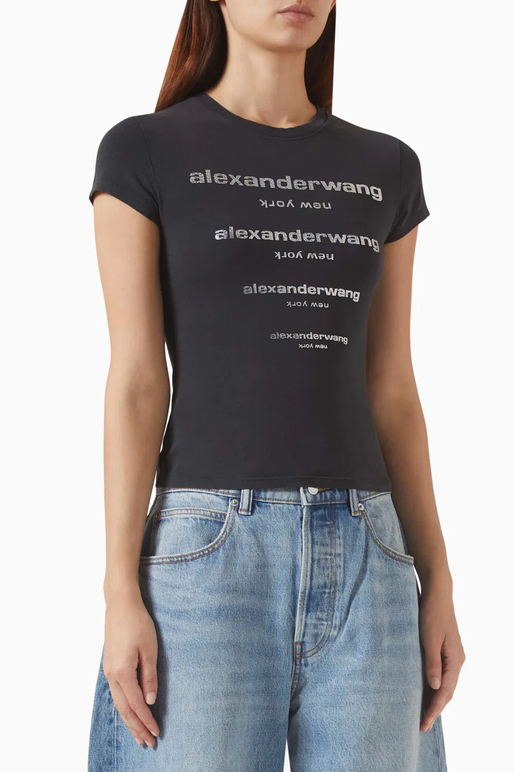 Футболка хлопковая Crystal Logo Alexander Wang, черный