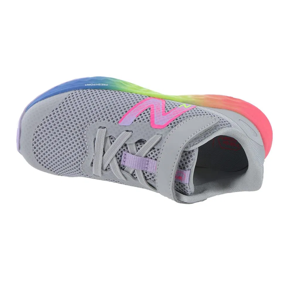 Детские кроссовки для девочек с шнуровкой Fresh Foam Arishi V4 Hook and Loop New Balance, Aluminium Clear Cyber Lilac Fluo Pink — фото 3