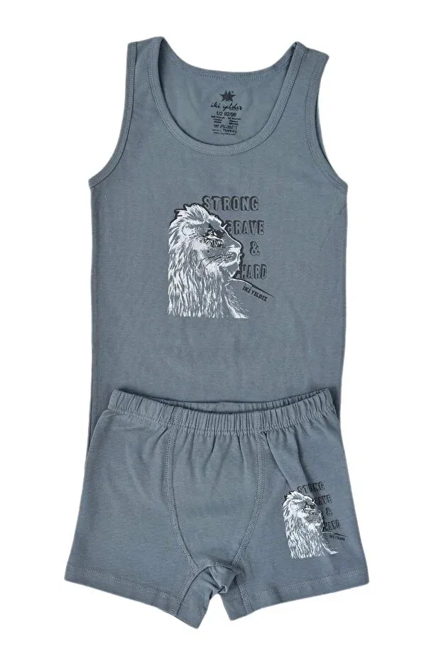 Детские боксеры для мальчиков с принтом Lion Printed Athlete Boxer Suit Baglan, Gray