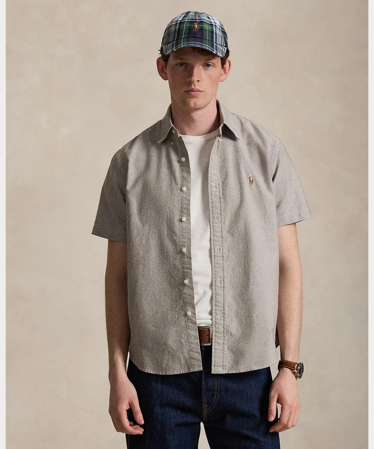 Мужская рубашка с коротким рукавом хлопковая Polo Ralph Lauren, Коричневый