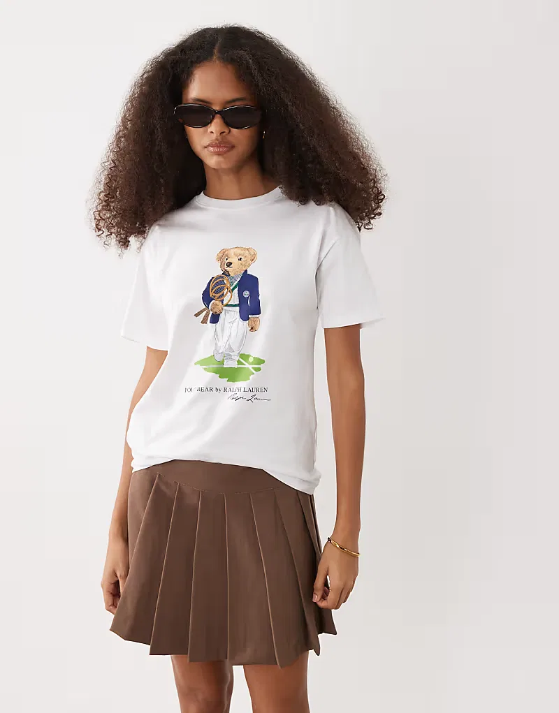 Классическая футболка Polo Ralph Lauren Wimbledon с принтом медведя, белый