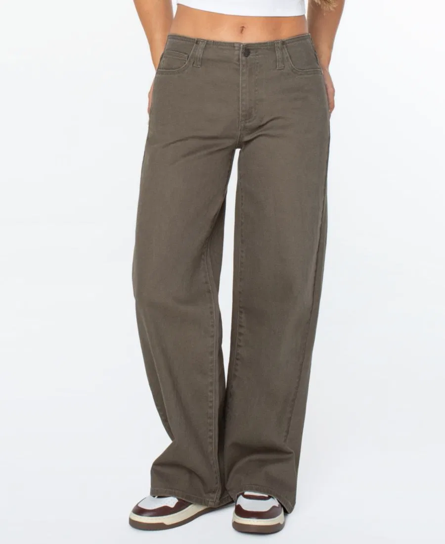 Джинсы свободного кроя с завышенной талией, модель No-Waist Mid-Rise Baggy Jeans Celebrity Pink, Olive — фото 4