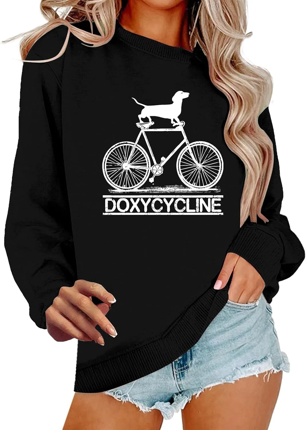 Женский свитшот Doxycycline Dachshund, чёрный — фото 3